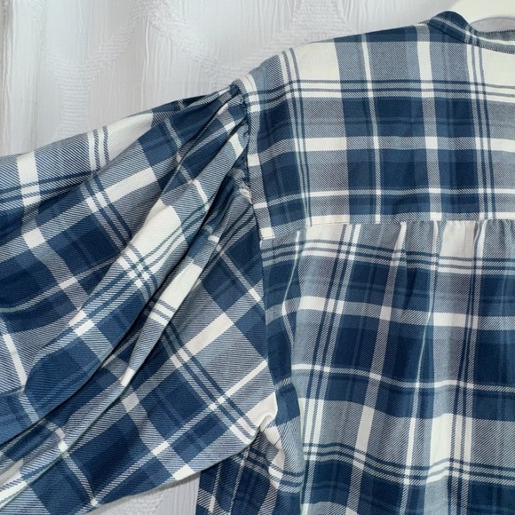 POLO RALPH LAUREN Dian Blue/White Plaid Women's Medium 3/4 Puff Sleeves Shirt - Picture 14 of 16